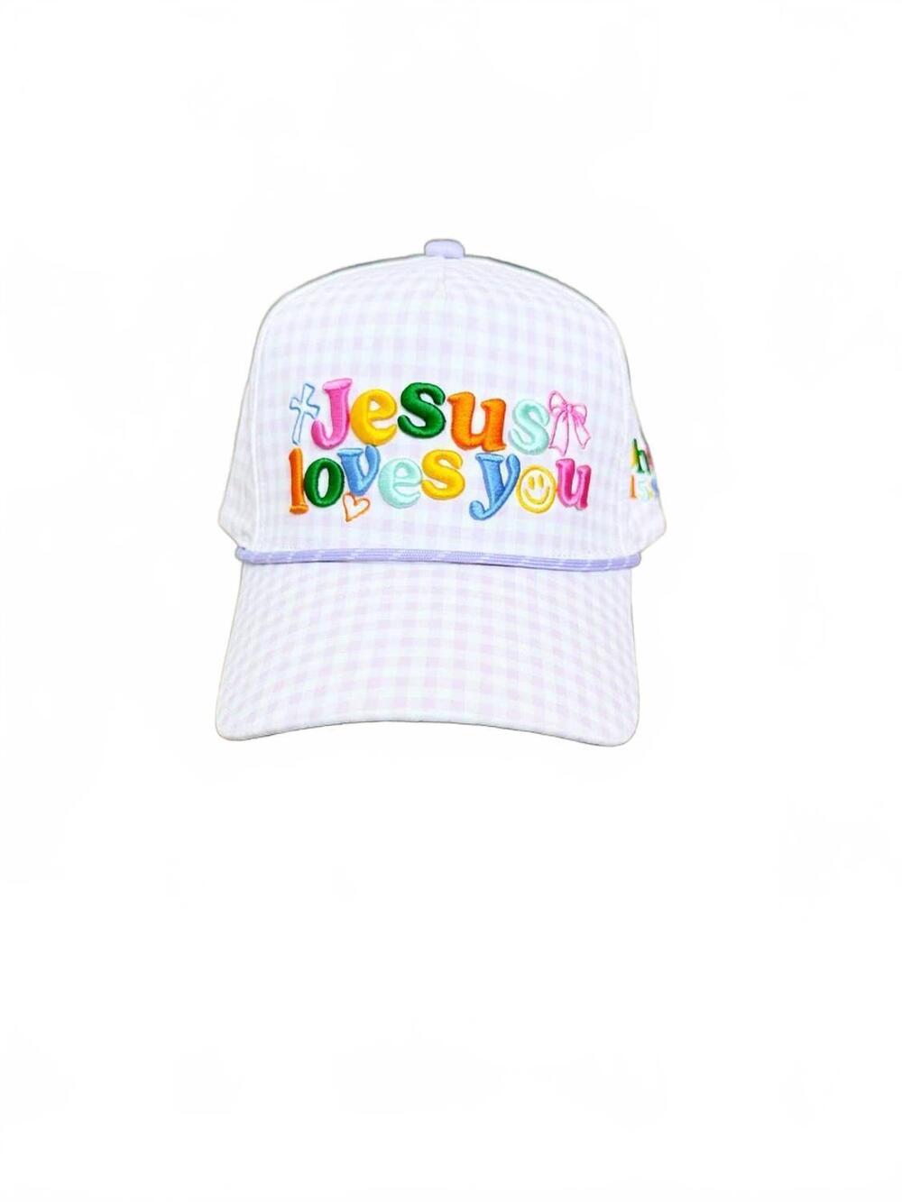 NEW POPPY & PINE women's jesus loves you hat in purple
